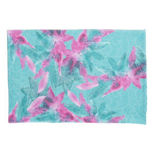 Turquoise Pink Abstracte Hawaiian Flowers Kussensloop (Voorkant)