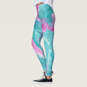 Turquoise Pink Abstracte Hawaiian Flowers Leggings (Links)