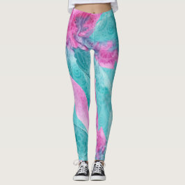 Turquoise Pink Abstracte Hawaiian Flowers Leggings
