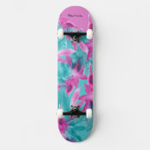 Turquoise Pink Abstracte Hawaiian Flowers Persoonlijk Skateboard (Voorkant)