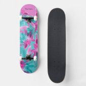 Turquoise Pink Abstracte Hawaiian Flowers Persoonlijk Skateboard (Voorkant)