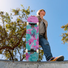 Turquoise Pink Abstracte Hawaiian Flowers Persoonlijk Skateboard