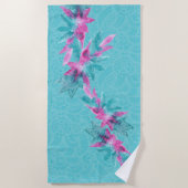 Turquoise Pink Abstracte Hawaiian Flowers Strandlaken (Voorkant)