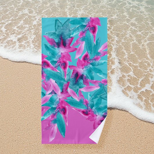 Turquoise Pink Abstracte Hawaiian Flowers Strandlaken