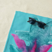 Turquoise Pink Abstracte Hawaiian Flowers Strandlaken (In situ)