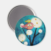 Turquoise Pink Bird Gellow Magneet (Voorkant / Achterkant)