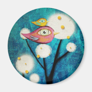 Turquoise Pink Bird Gellow Magneet
