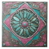 Turquoise & Pink Boho Mosaic Mandala Artwork Tegeltje (Voorkant)