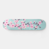 Turquoise Pink Cherry Blossom Persoonlijk Skateboard (Horizontaal)