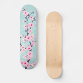 Turquoise Pink Cherry Blossom Persoonlijk Skateboard (Voorkant)
