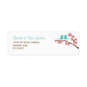 Turquoise & Pink Cherry Blossom Retouradres Etiket