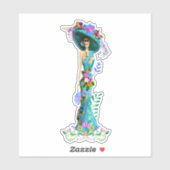 Turquoise & Pink Day of the Dead Elegant Catrina Sticker (Vel)