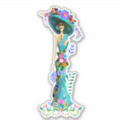 Turquoise & Pink Day of the Dead Elegant Catrina Sticker (Voorkant)