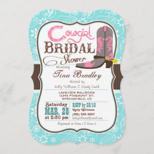 Turquoise, Pink en Brown Cowgirl Vrijgezellenfeest Kaart