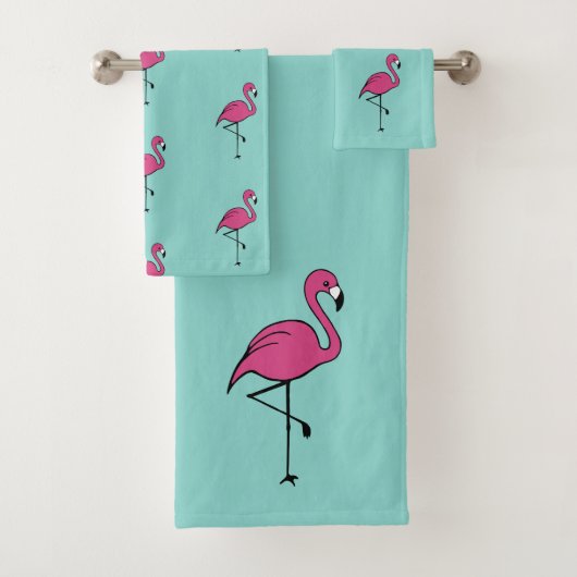 Turquoise Pink Flamingo Bath Towels Set Gift Bad Handdoek (Insitu)