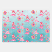 Turquoise Pink Flamingoes & Pink Hibiscus 2 Inpakpapier Vel (Voorkant 2)