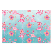 Turquoise Pink Flamingoes & Pink Hibiscus 2