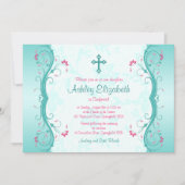 Turquoise Pink Floral Confirmation Kaart (Voorkant)