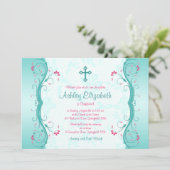 Turquoise Pink Floral Confirmation Kaart (Staand voorkant)