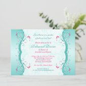 Turquoise Pink Floral Rehearsal Dinner Invitation Kaart (Staand voorkant)