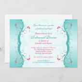 Turquoise Pink Floral Rehearsal Dinner Invitation Kaart (Voorkant / Achterkant)