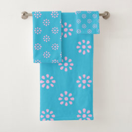 Turquoise Pink Flowers Boho esthetisch Patroon Bad Handdoek
