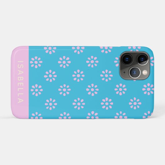 Turquoise Pink Flowers Boho Pattern Gepersonalisee Case-Mate iPhone Case (Achterkant (horizontaal))