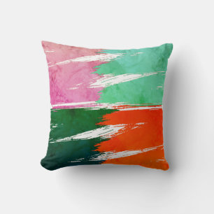 Turquoise Pink Oranje Green Brush Stroke Paint Kussen