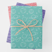 Turquoise Pink Paars White Buitenspace Planets Inpakpapier Vel (In situ)