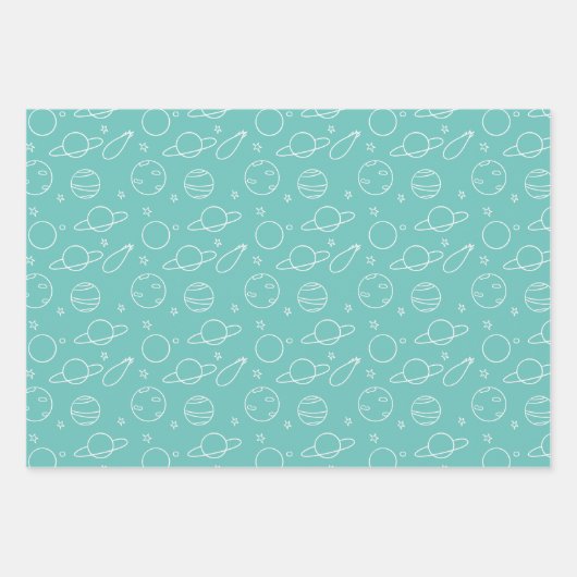 Turquoise Pink Paars White Buitenspace Planets Inpakpapier Vel (Voorkant)