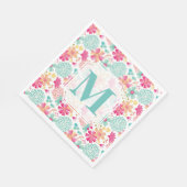 Turquoise Pink Painted Floral monogram Napkins Servet (Hoek)