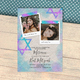 Turquoise & Pink Scrapbook Bat Mitzvah Uitnodiging