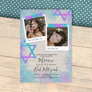 Turquoise & Pink Scrapbook Bat Mitzvah Uitnodiging