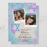 Turquoise & Pink Scrapbook Bat Mitzvah Uitnodiging<br><div class="desc">Scrapbook stijl Bat Mitzvah nodigt uit met turquoise, aqua, roze en paarse glitter illustraties. Kute vierkante foto's met ster van David kunstwerk op verfijnd papier is een mooie look voor je verjaardagsfeest. De titels van de foto kunnen in om het even welke mooie formulering worden veranderd u kiest. Upload gemakkelijk...</div>