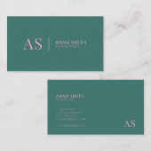 Turquoise Pink Stylish Monogram Modern Visitekaartje (Voorkant / Achterkant)