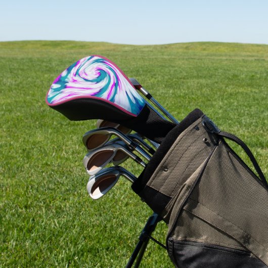 Turquoise Pink Tie Dye Swirl Golfheadcover (Insitu)