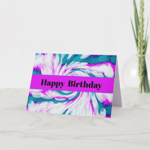Turquoise Pink Tie Dye Swirl Happy Birthday Kaart