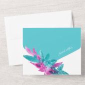 Turquoise Pink Tropical Abstracte Flowers All In One Uitnodiging (Achterkant)