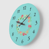 Turquoise Pink Wreath Wall Clock Grote Klok (Hoek)