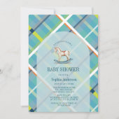 Turquoise Plaid Rocking Horse Boy Baby shower Kaart (Voorkant)