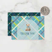Turquoise Plaid Teddy Bear Baby shower Dank u Notitiekaartje (Voorkant / Achterkant in situ)