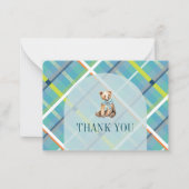 Turquoise Plaid Teddy Bear Baby shower Dank u Notitiekaartje (Voorkant)