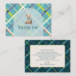Turquoise Plaid Teddy Bear Baby shower Dank u Notitiekaartje