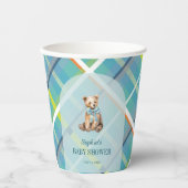 Turquoise Plaid Teddy Bear Baby shower Papieren Bekers (Voorkant)