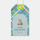 Turquoise Plaid Teddy Bear Bow Baby shower Cadeaulabel (Voorkant)