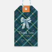 Turquoise Plaid Teddy Bear Bow Baby shower Cadeaulabel (Achterkant)