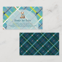 Turquoise Plaid Teddy Bear Boy Baby Boek Verzoek Informatiekaartje