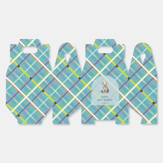 Turquoise Plaid Teddy Bear Boy Baby shower Bedankdoosjes (Ongevouwen)