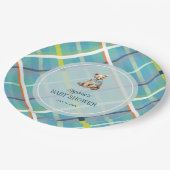 Turquoise Plaid Teddy Bear Boy Baby shower Papieren Bordje (Gekanteld)
