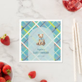 Turquoise Plaid Teddy Bear Boy Baby shower Servet (Insitu)